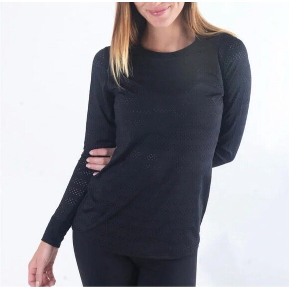 Zyia Active Size Women’s Large Black Chill Perforated Pattern Long Sleeve Top - Picture 5 of 5